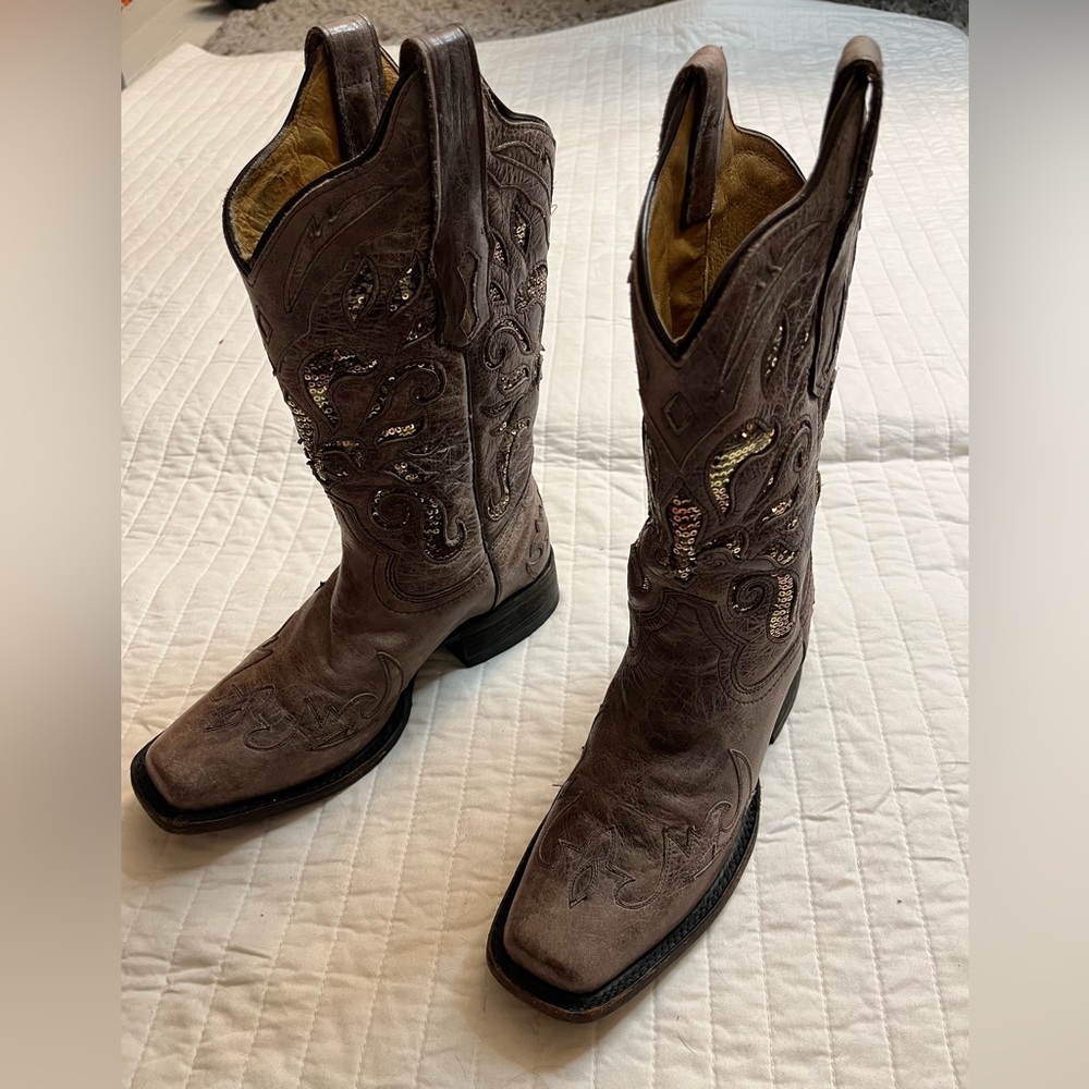 Corral distressed sequin inlay cowboy boots